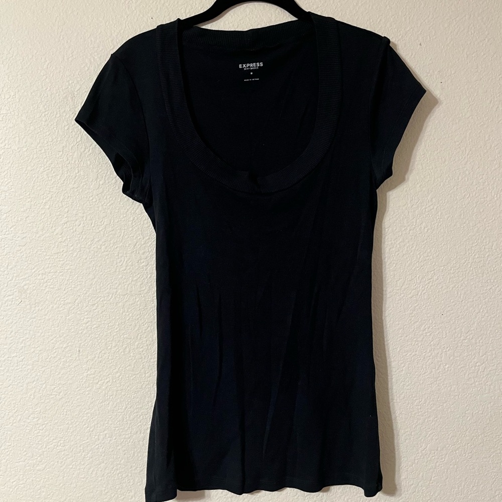 Express Short Sleeve Scoop Neck Black Top
